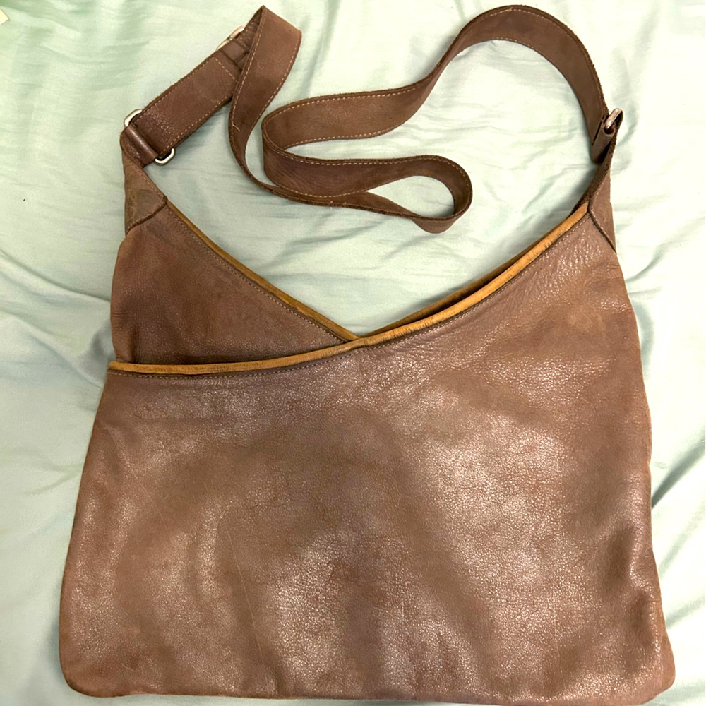 LILY & LOLA Lisa Distressed Taupe Leather Handcrafted Shoulder Bag